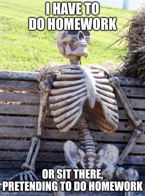 Waiting Skeleton | I HAVE TO DO HOMEWORK; OR SIT THERE, PRETENDING TO DO HOMEWORK | image tagged in memes,waiting skeleton | made w/ Imgflip meme maker