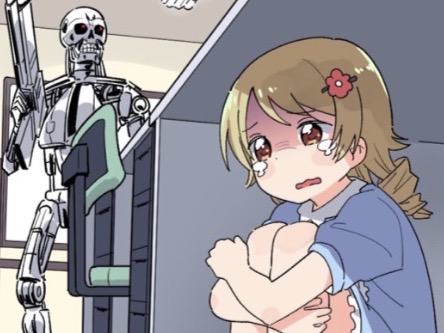 Anime Girl Hiding from Terminator Blank Meme Template