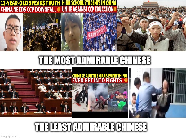 Best and worst of CCP occupied China | THE MOST ADMIRABLE CHINESE; THE LEAST ADMIRABLE CHINESE | image tagged in china,dictator,evil,relatable | made w/ Imgflip meme maker