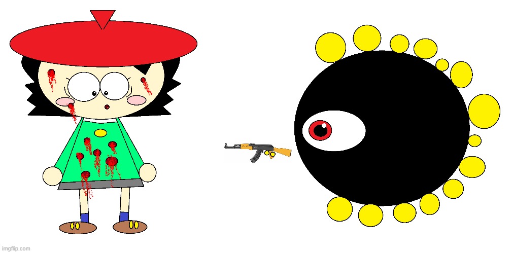 Adeleine got shot by Dark Matter | image tagged in kirby,gore,blood,funny,cute,fanart | made w/ Imgflip meme maker