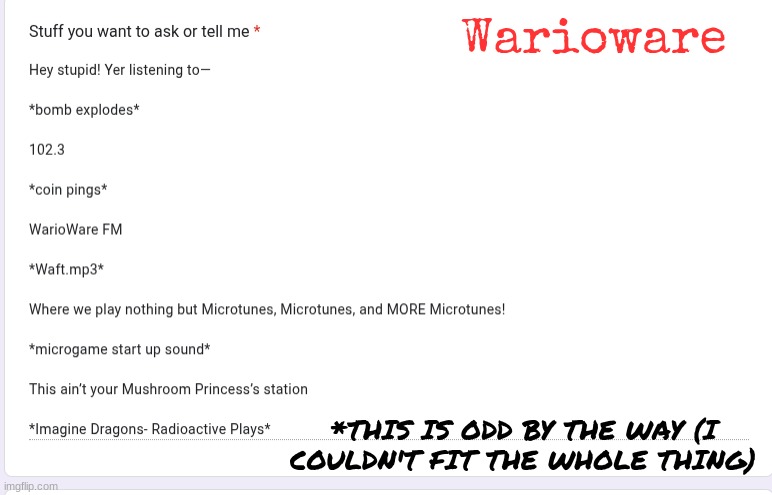 Warioware; *THIS IS ODD BY THE WAY (I COULDN'T FIT THE WHOLE THING) | made w/ Imgflip meme maker