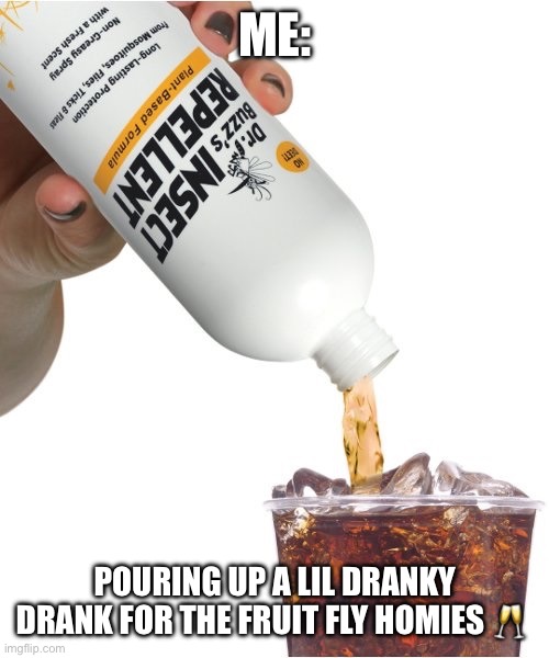 Bug Spray Drink | ME:; POURING UP A LIL DRANKY DRANK FOR THE FRUIT FLY HOMIES 🥂 | image tagged in bug spray drink | made w/ Imgflip meme maker