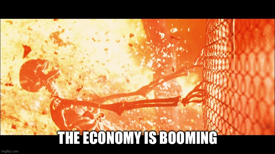 terminator 2 sarah skeleton | THE ECONOMY IS BOOMING | image tagged in terminator 2 sarah skeleton | made w/ Imgflip meme maker