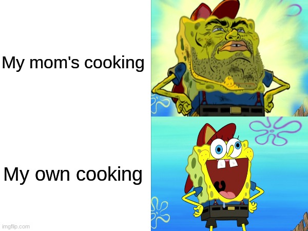 Well I tried | My mom's cooking; My own cooking | image tagged in memes,funny,spongebob,cartoon,relatable | made w/ Imgflip meme maker