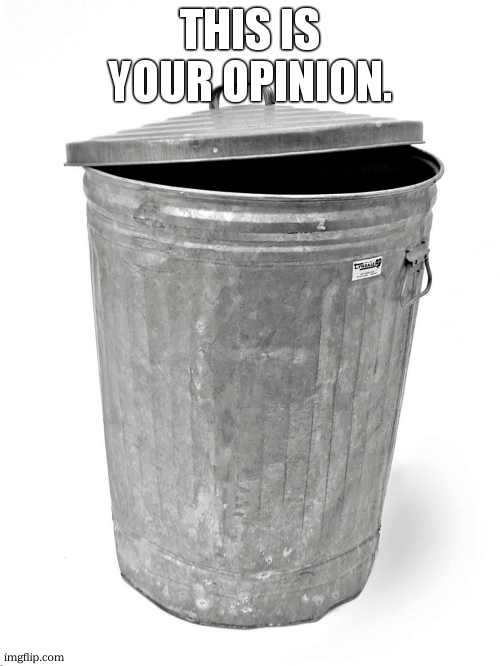 Trash Can | THIS IS YOUR OPINION. | image tagged in trash can | made w/ Imgflip meme maker