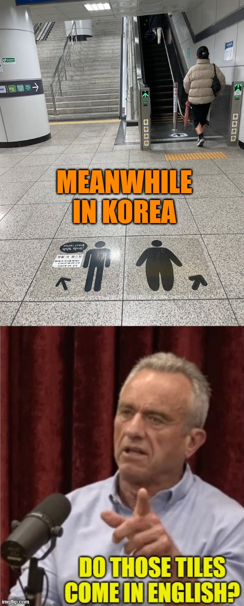 Korea helps America | do those tiles come in english? MEANWHILE
IN KOREA | image tagged in subway,korea,south korea,lose weight,maha,get healthy | made w/ Imgflip meme maker