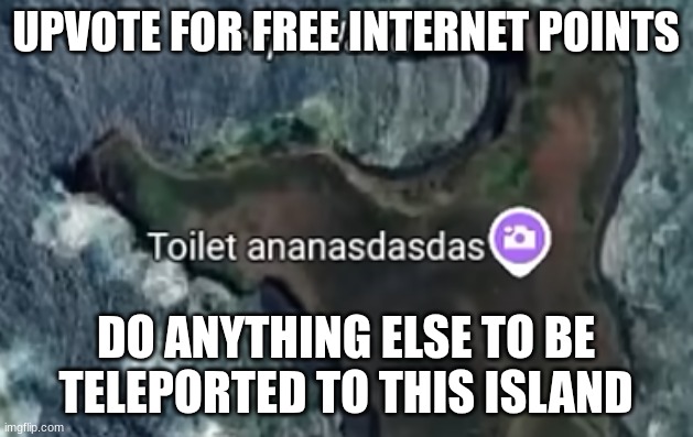 toilet ananasdasdas | UPVOTE FOR FREE INTERNET POINTS; DO ANYTHING ELSE TO BE TELEPORTED TO THIS ISLAND | image tagged in toilet ananasdasdas | made w/ Imgflip meme maker