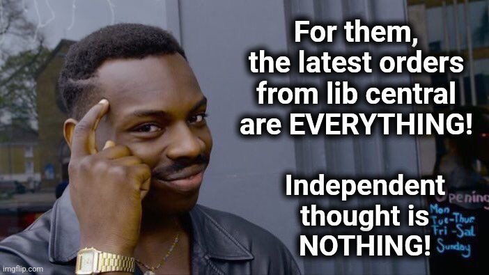 Roll Safe Think About It Meme | For them, the latest orders from lib central are EVERYTHING! Independent
thought is
NOTHING! | image tagged in memes,roll safe think about it | made w/ Imgflip meme maker