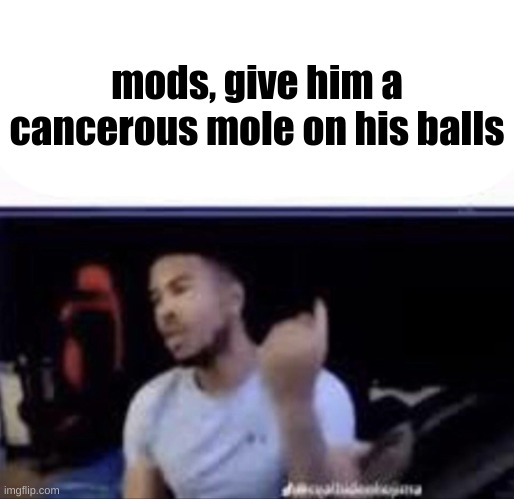 Mods crush his balls | mods, give him a cancerous mole on his balls | image tagged in mods crush his balls | made w/ Imgflip meme maker