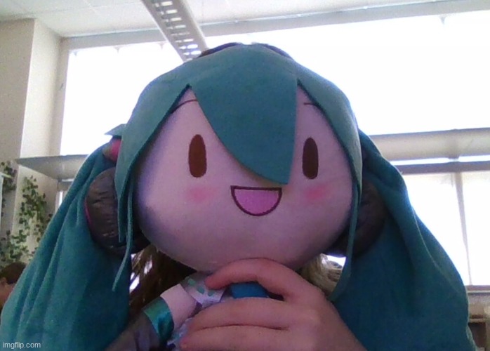 got my hatsune miku plush today. yes i am in school. yes im getting weird looks. yes its completely worth it, | made w/ Imgflip meme maker