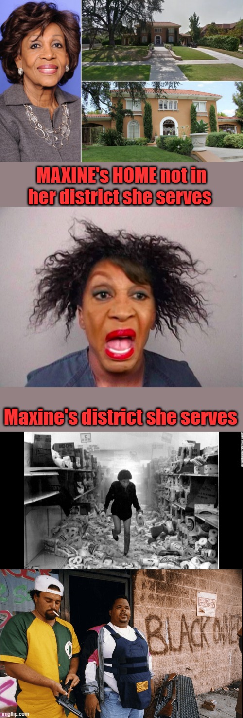 Maxine loves to start riots & threaten people. | MAXINE's HOME not in her district she serves; Maxine's district she serves | made w/ Imgflip meme maker