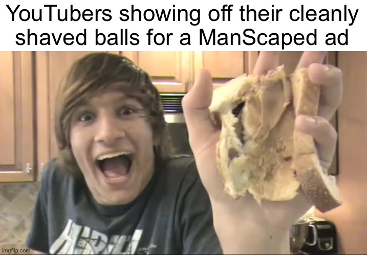 YouTubers showing off their cleanly
shaved balls for a ManScaped ad | made w/ Imgflip meme maker