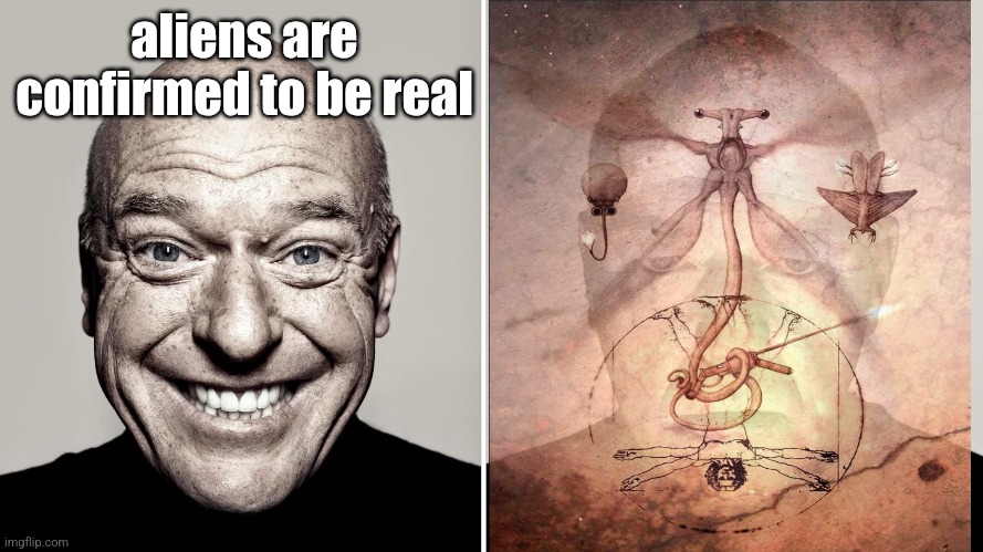 Dean Norris's reaction | aliens are confirmed to be real | image tagged in dean norris's reaction | made w/ Imgflip meme maker