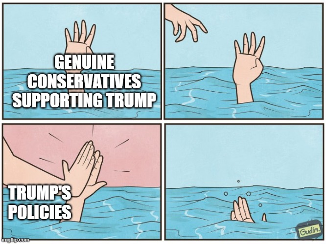 High five drown | GENUINE
CONSERVATIVES
SUPPORTING TRUMP TRUMP'S
POLICIES | image tagged in high five drown | made w/ Imgflip meme maker