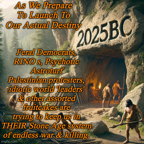 Derail The Trump Train & MAGA, Maintain Status Quo Or Make It Worse | As We Prepare To Launch To Our Actual Destiny; Feral Democrats, RINO s, Psychotic Astroturf Palestinian protesters, idiotic world 'leaders' & other assorted fruitcakes are trying to keep us in THEIR Stone Age system
of endless war & killing. | image tagged in 2025bc plan,political meme,politics,funny memes,funny,caulk blockers | made w/ Imgflip meme maker