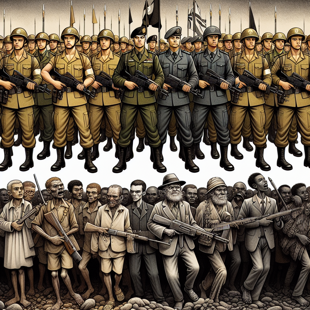 A STRONG WEALTHY MILLITARY marching against a weak poor millitar Blank Meme Template