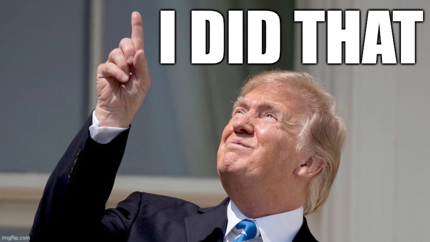 Trump Pointing Up | I DID THAT | image tagged in trump pointing up | made w/ Imgflip meme maker