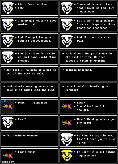 Chapter 14: The Mask Fish! (Note: mask will change colour each textbox) | made w/ Imgflip meme maker