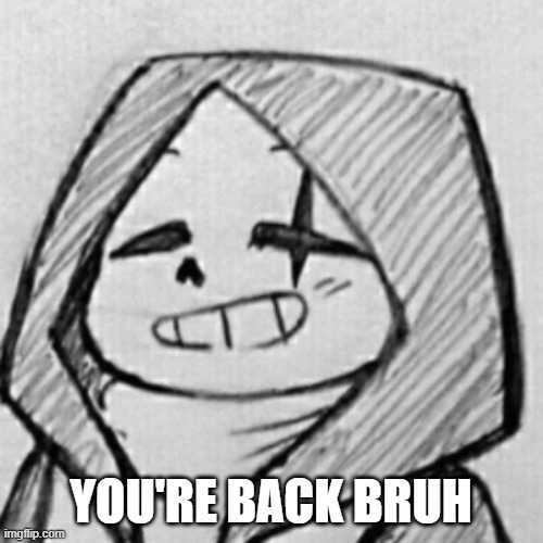 Epic! Sans relieved | YOU'RE BACK BRUH | image tagged in epic sans relieved | made w/ Imgflip meme maker