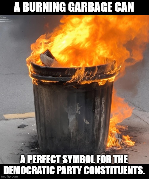 Antifa , BLM, rats and Burning garbage... its all the same | A BURNING GARBAGE CAN; A PERFECT SYMBOL FOR THE DEMOCRATIC PARTY CONSTITUENTS. | image tagged in stupid liberals,truth,political meme,100,donald trump approves | made w/ Imgflip meme maker