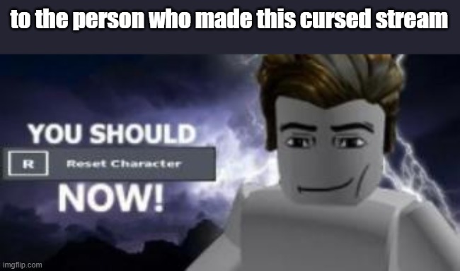 you should reset  character NOW! | to the person who made this cursed stream | image tagged in you should reset character now | made w/ Imgflip meme maker