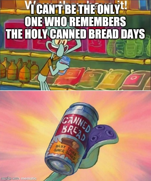 Wow they have it | I CAN'T BE THE ONLY ONE WHO REMEMBERS THE HOLY CANNED BREAD DAYS | image tagged in wow they have it | made w/ Imgflip meme maker