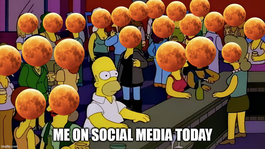 i really need you tonight | ME ON SOCIAL MEDIA TODAY | image tagged in lunar eclipse,eclipse,eclipse 2025,homer she she bar,simpsons | made w/ Imgflip meme maker