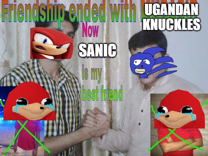 knuckles will no longer be a thing | UGANDAN KNUCKLES; SANIC | image tagged in friendship ended | made w/ Imgflip meme maker