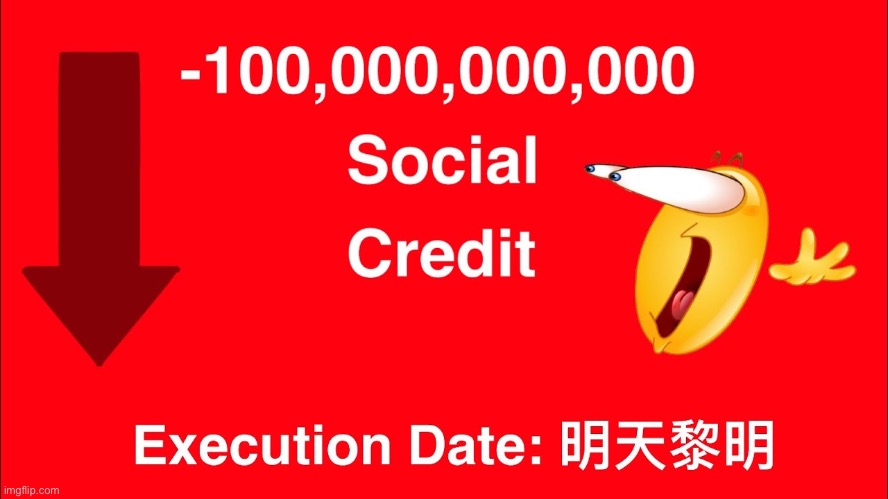 -100,000,000,000 Social credit | image tagged in -100 000 000 000 social credit | made w/ Imgflip meme maker