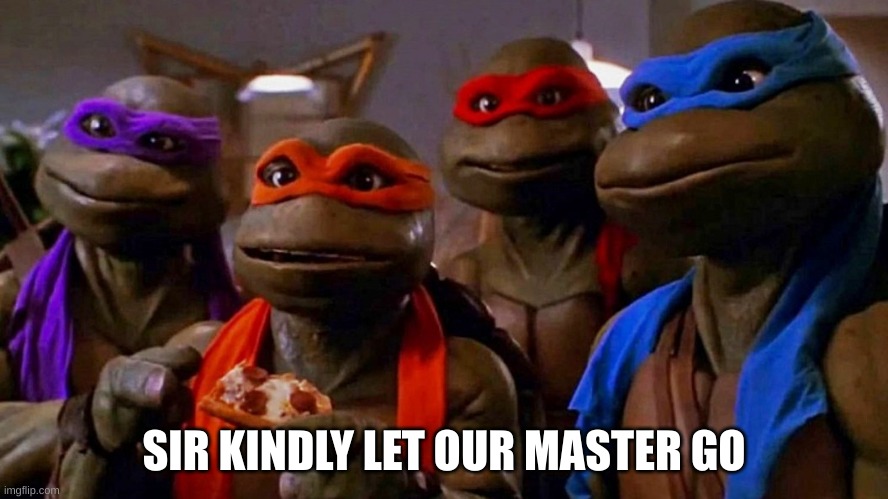 Teenage Mutant Ninja Turtles | SIR KINDLY LET OUR MASTER GO | image tagged in teenage mutant ninja turtles | made w/ Imgflip meme maker