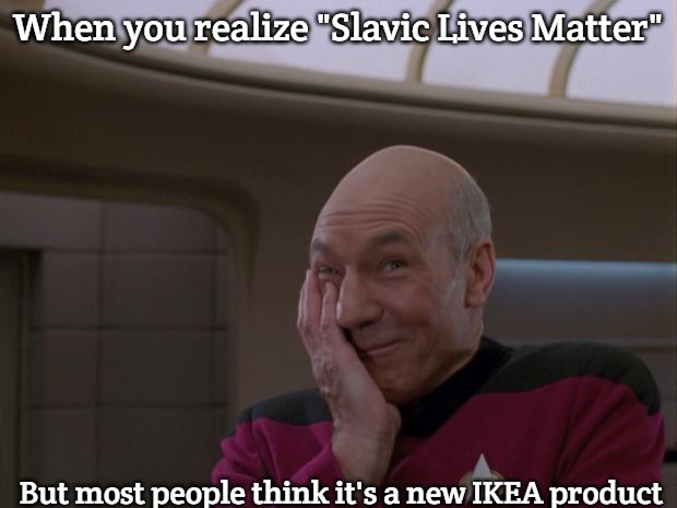 Stupid Joke Picard | When you realize "Slavic Lives Matter"; But most people think it's a new IKEA product | image tagged in stupid joke picard,slavic lives matter | made w/ Imgflip meme maker