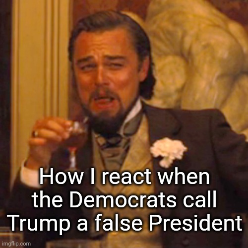 Laughing Leo Meme | How I react when the Democrats call Trump a false President | image tagged in memes,laughing leo | made w/ Imgflip meme maker