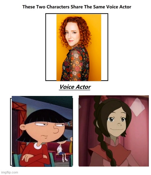 Olivia Hack | image tagged in same voice actor,avatar the last airbender,hey arnold,olivia hack,nickelodeon | made w/ Imgflip meme maker