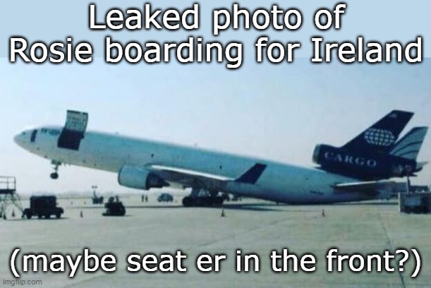 I don't remember missing Chlamydia either after I got rid of it | Leaked photo of Rosie boarding for Ireland; (maybe seat er in the front?) | image tagged in rosie plane ireland meme | made w/ Imgflip meme maker