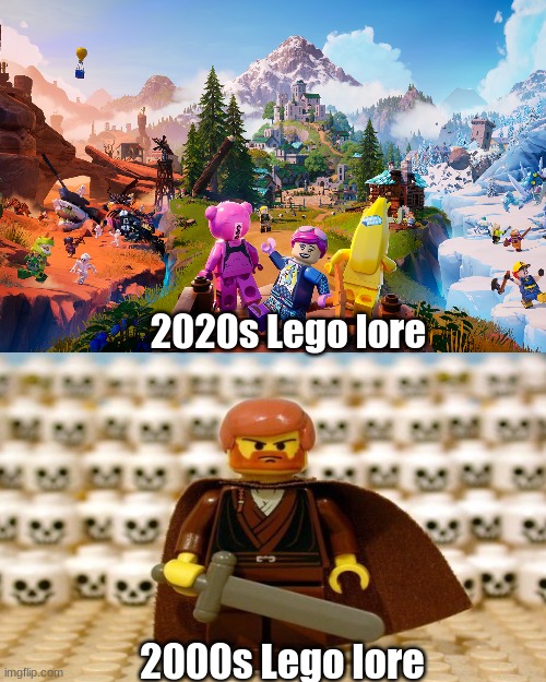 Lego Brick Bible meme | 2020s Lego lore; 2000s Lego lore | image tagged in memes,lego,bible,lore,legos,fortnite | made w/ Imgflip meme maker