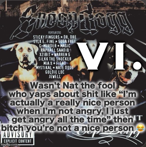 I feel like a nice person would recognize that they’re getting angry and then log off | Wasn’t Nat the fool who yaps about shit like “I’m actually a really nice person when I’m not angry, I just get angry all the time” then bitch you’re not a nice person 😂 | image tagged in vi 2nd template | made w/ Imgflip meme maker