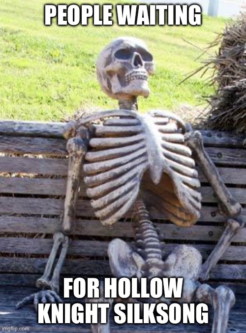 Pretty accurate | PEOPLE WAITING; FOR HOLLOW KNIGHT SILKSONG | image tagged in memes,waiting skeleton | made w/ Imgflip meme maker