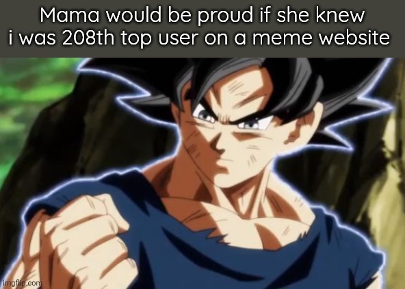Ultra instinct goku | Mama would be proud if she knew i was 208th top user on a meme website | image tagged in ultra instinct goku | made w/ Imgflip meme maker