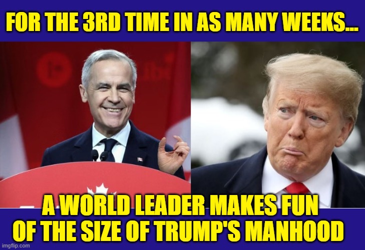 Canadian PM Mark Carney Talks Tariffs and Tiny Dicks | FOR THE 3RD TIME IN AS MANY WEEKS... A WORLD LEADER MAKES FUN OF THE SIZE OF TRUMP'S MANHOOD | made w/ Imgflip meme maker