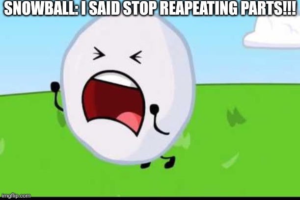 Almost ending jumscare image from cool as ice song | SNOWBALL: I SAID STOP REAPEATING PARTS!!! | image tagged in bfdi snowball nooooo | made w/ Imgflip meme maker