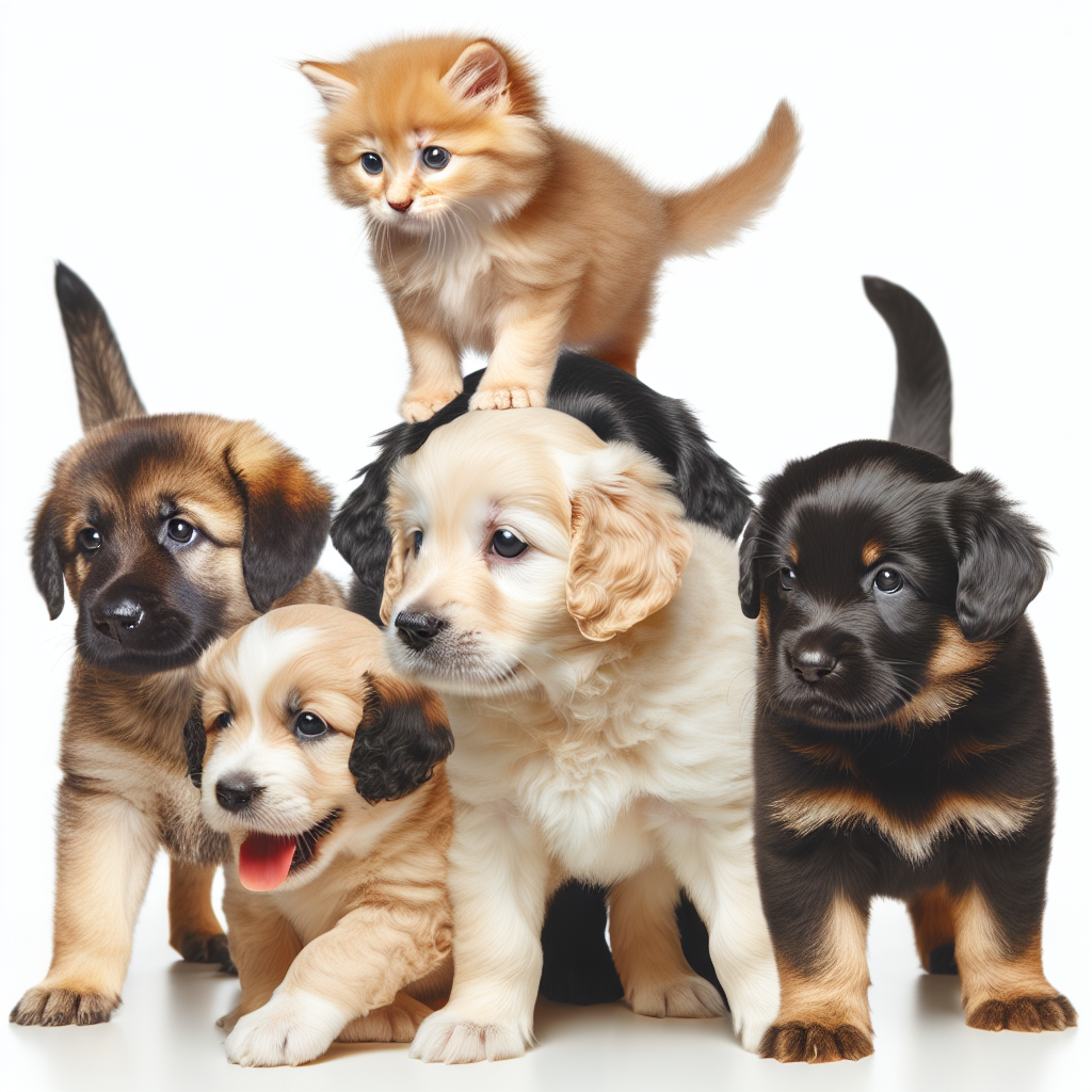 Cute kitten sitting on puppies Blank Meme Template