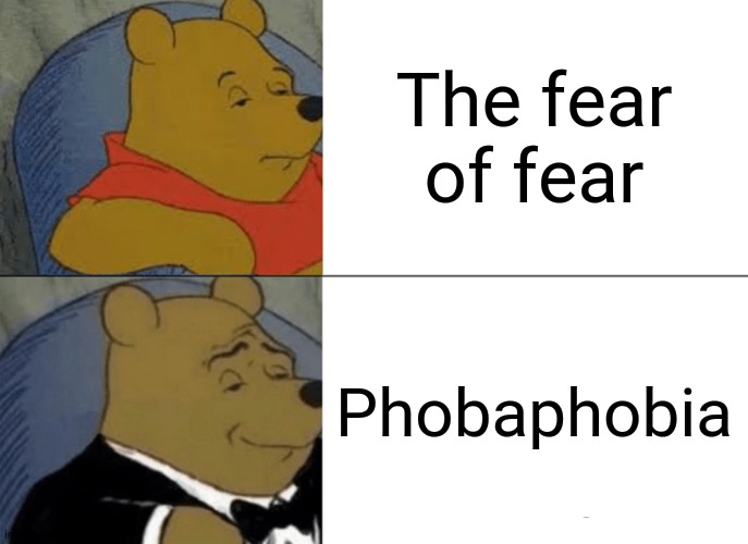 Tuxedo Winnie The Pooh | The fear of fear; Phobaphobia | image tagged in memes,tuxedo winnie the pooh | made w/ Imgflip meme maker