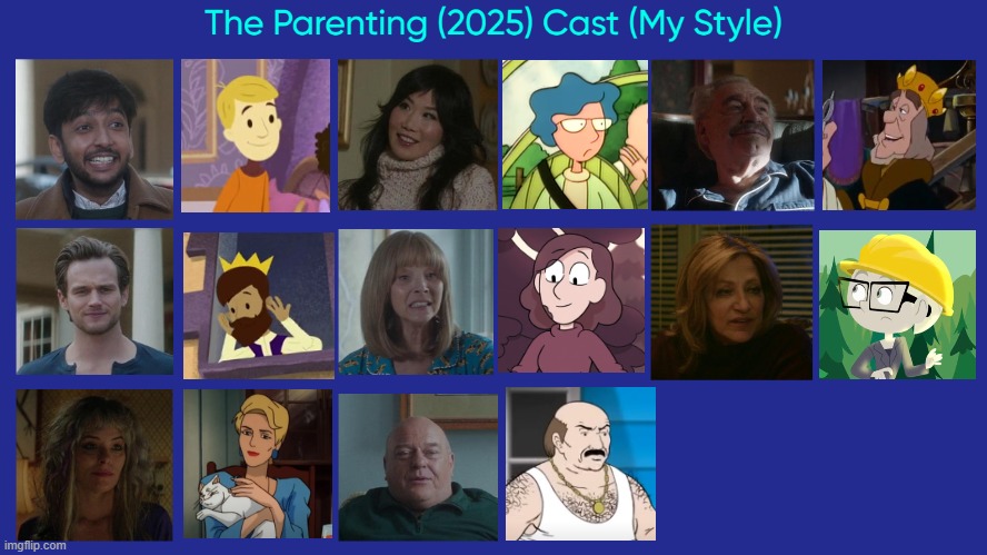 The Parenting (2025) Cast (My Style) | image tagged in the parenting 2025 cast my style,meme,the parenting,memes,spoof cast,characters | made w/ Imgflip meme maker