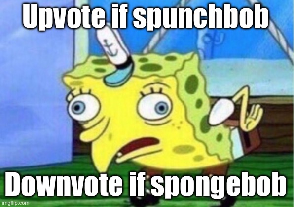 Mocking Spongebob Meme | Upvote if spunchbob; Downvote if SpongeBob | image tagged in memes,mocking spongebob | made w/ Imgflip meme maker