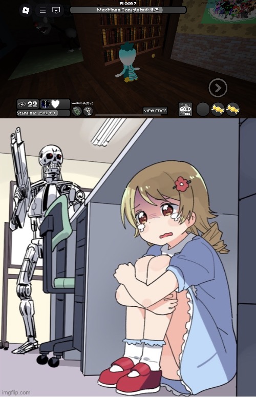 How this shit be feeling (WHO PUT THIS THING IN A BLACKOUT BRUH) | image tagged in anime girl hiding from terminator | made w/ Imgflip meme maker
