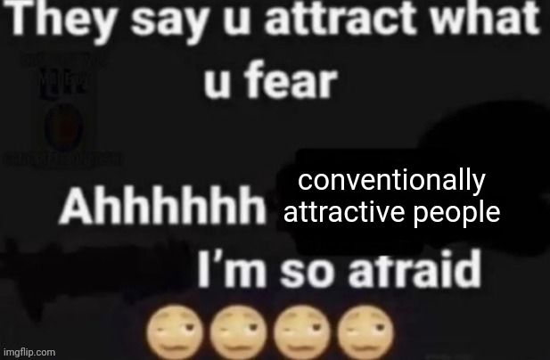 They say you attract what you fear | conventionally attractive people | image tagged in they say you attract what you fear | made w/ Imgflip meme maker