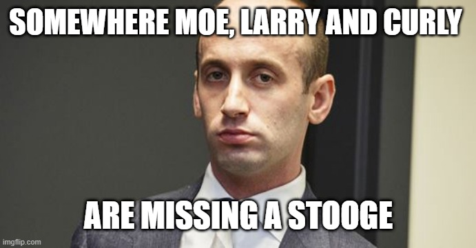 Steven Miller | SOMEWHERE MOE, LARRY AND CURLY; ARE MISSING A STOOGE | image tagged in steven miller | made w/ Imgflip meme maker