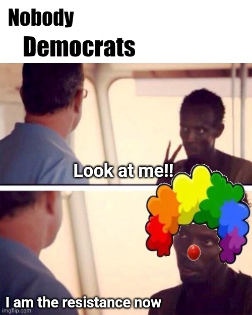 Captain Phillips - I'm The Captain Now Meme | Nobody; Democrats; Look at me!! I am the resistance now | image tagged in memes,captain phillips - i'm the captain now | made w/ Imgflip meme maker