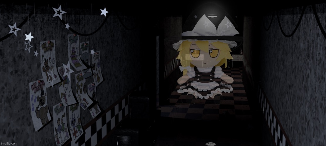 fumo | image tagged in fnaf foxy's hallway,fumo,touhou | made w/ Imgflip meme maker