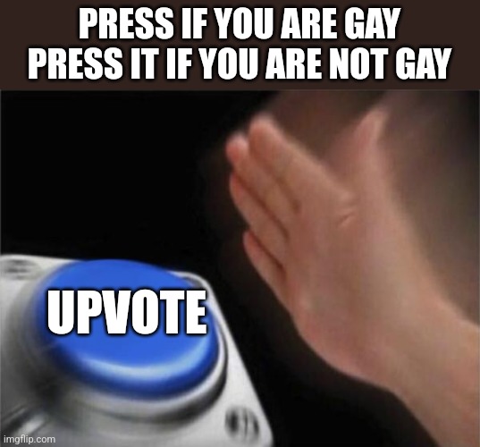 Hmmmmmm the choice is yours | PRESS IF YOU ARE GAY
PRESS IT IF YOU ARE NOT GAY; UPVOTE | image tagged in memes,blank nut button | made w/ Imgflip meme maker